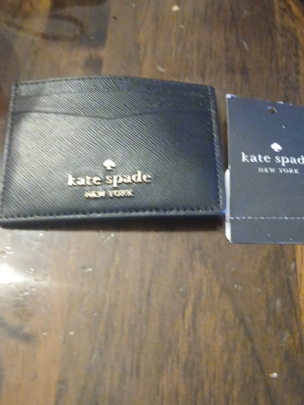 kate spade Black Leather Card Holder with Gold Logo NWT